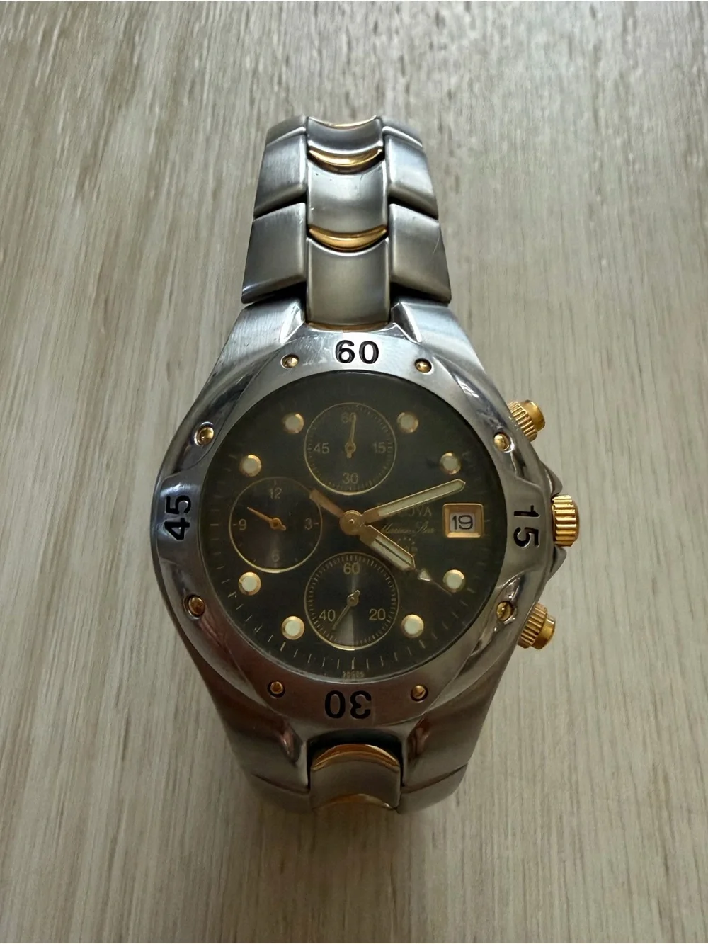 Vintage Bulova Marine Vintage Bulova Marine Star Mens Watch Two Tone Chronograph